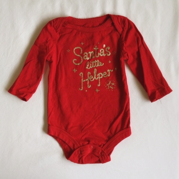 george red santa long sleeve bodysuit diaper shirt 3-6 months baby girl - Picture 1 of 5